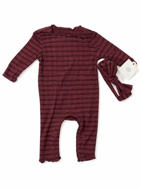 cloud island Burgundy Striped Baby Footie with Matching Headband